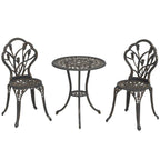 Outsunny 3-Piece Outdoor Set with 2 Garden Chairs and Round Table with Umbrella Hole, Bronze