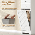 Bathroom Cabinet with Folding Laundry Hamper, Cabinet and 2 Drawers, Wooden, 45x30x171 cm, White