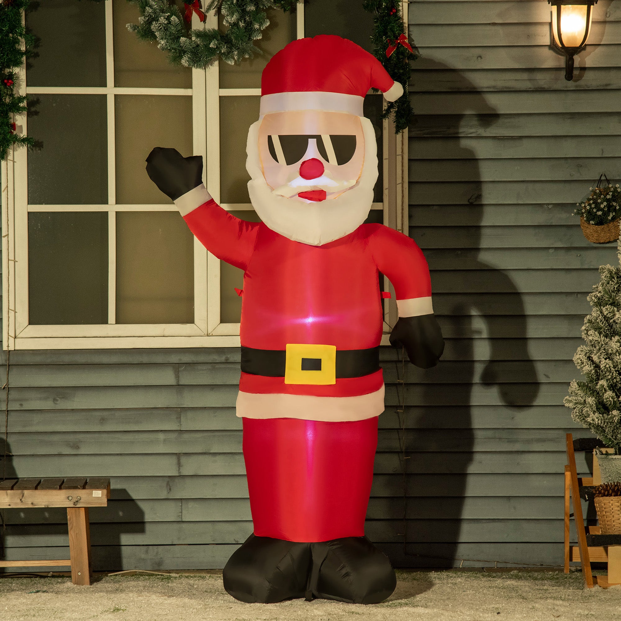 Inflatable Santa Claus with Sunglasses, LED Lights and Inflator Included, 89x44x178cm