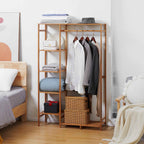 HOMCOM Bamboo Coat Rack with 6-Tier Shelf and Coat Hook, 90x30x145 cm, Natural Wood