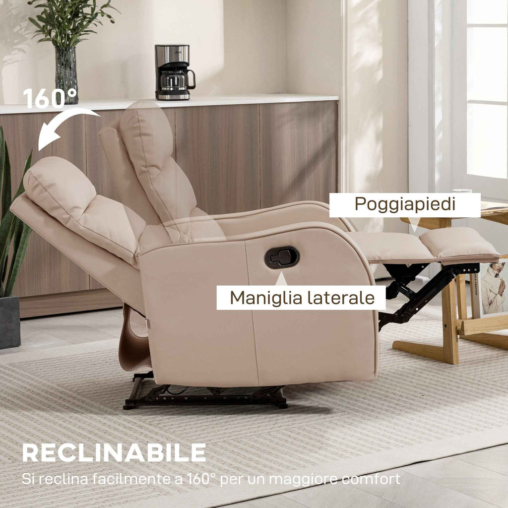 HOMCOM 160° Max Reclining Chair with Footrest, PU Leather, Wood and Steel, 65x89x100 cm, Light Brown