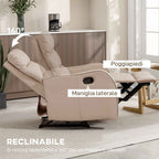 HOMCOM 160° Max Reclining Chair with Footrest, PU Leather, Wood and Steel, 65x89x100 cm, Light Brown