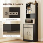 Wooden Pantry Cabinet with Drawer, 2 Open Shelves and Cabinets, 60x40x180 cm, Black and Wood Color