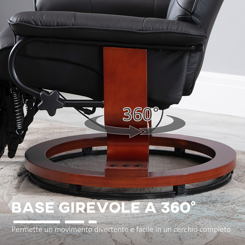 Manually Reclining Relaxing Chair up to 145° with Footrest and Faux Leather Upholstery, Black