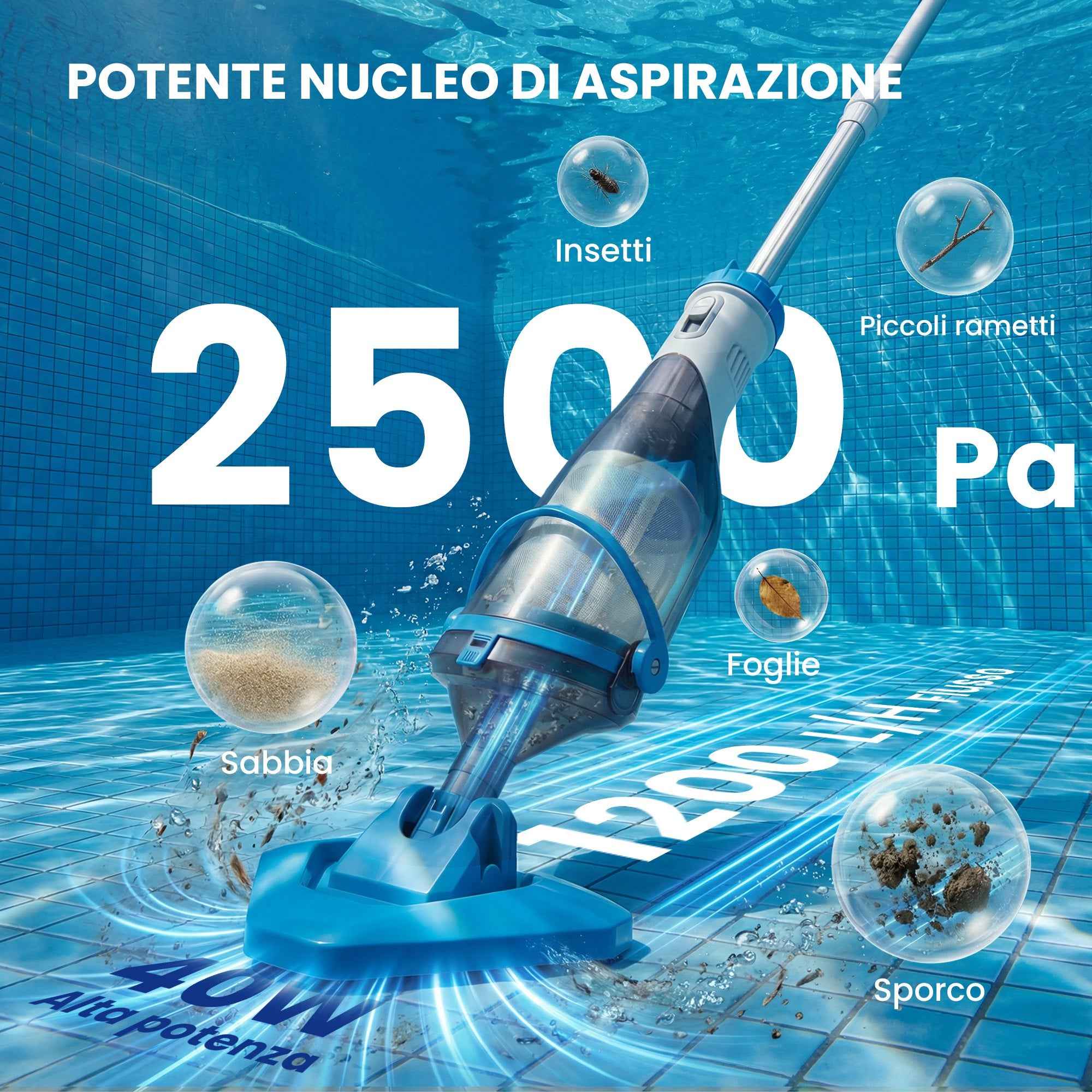 Outsunny Cordless Pool Vacuum Cleaner with Brush and Filters, Made of ABS and Aluminum, 90x24x13.5 cm, Blue
