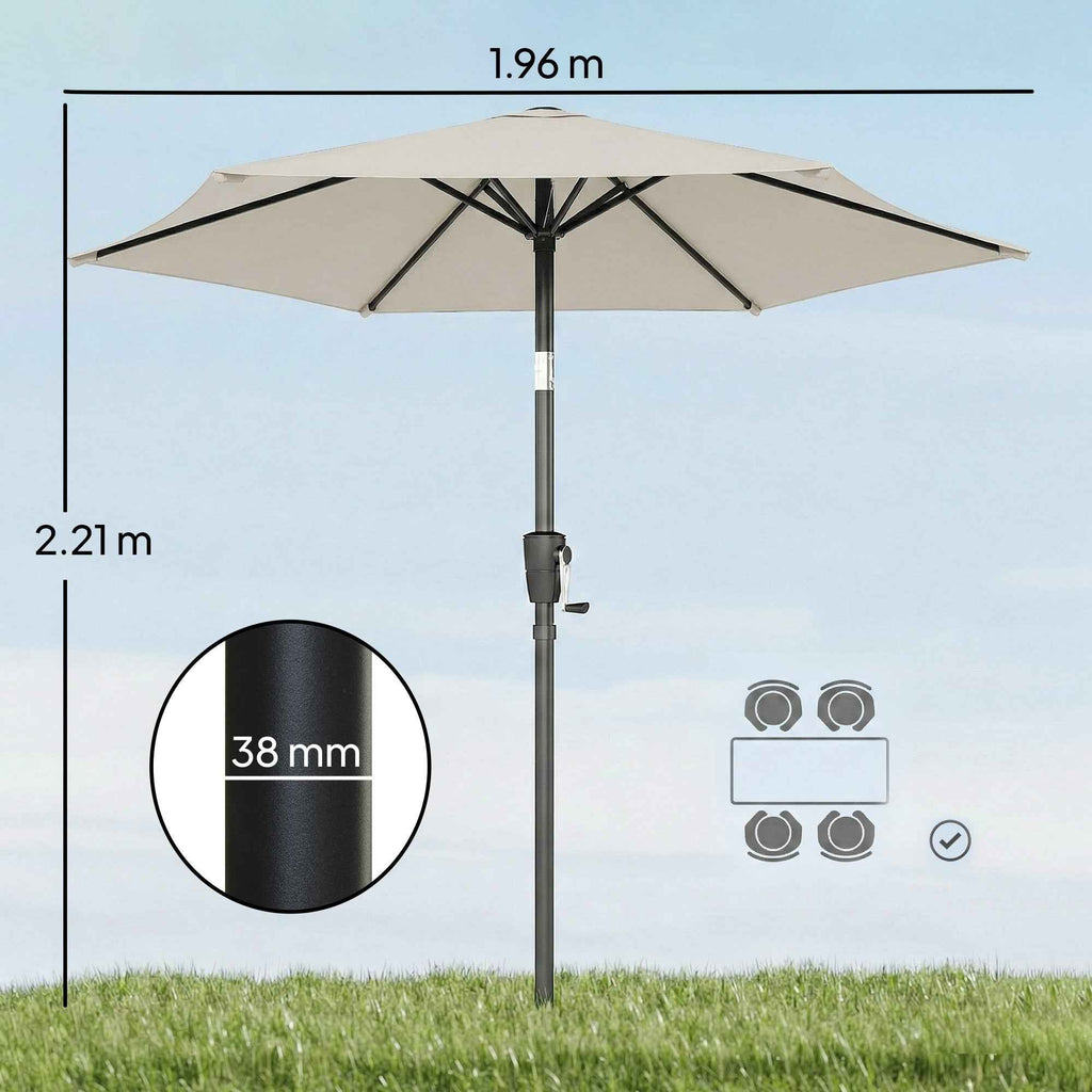 Outsunny 2x2m Tilting Garden Umbrella with 6 Ribs and Crank Handle, in Metal and Polyester, Light Grey