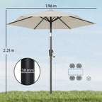 Outsunny 2x2m Tilting Garden Umbrella with 6 Ribs and Crank Handle, in Metal and Polyester, Light Grey