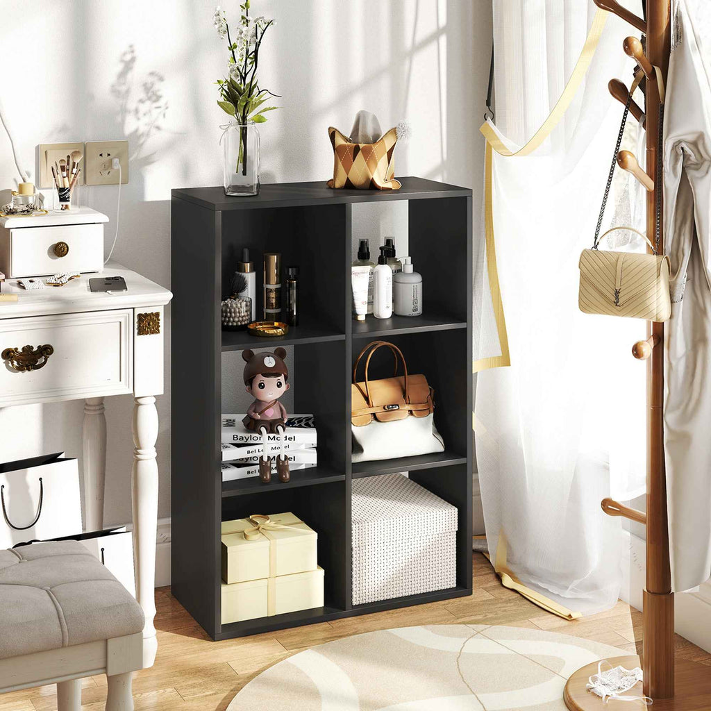 HOMCOM Cube Bookcase with 6 Storage Shelves, Wooden, 61.5 x 29.5 x 91.5 cm, Black