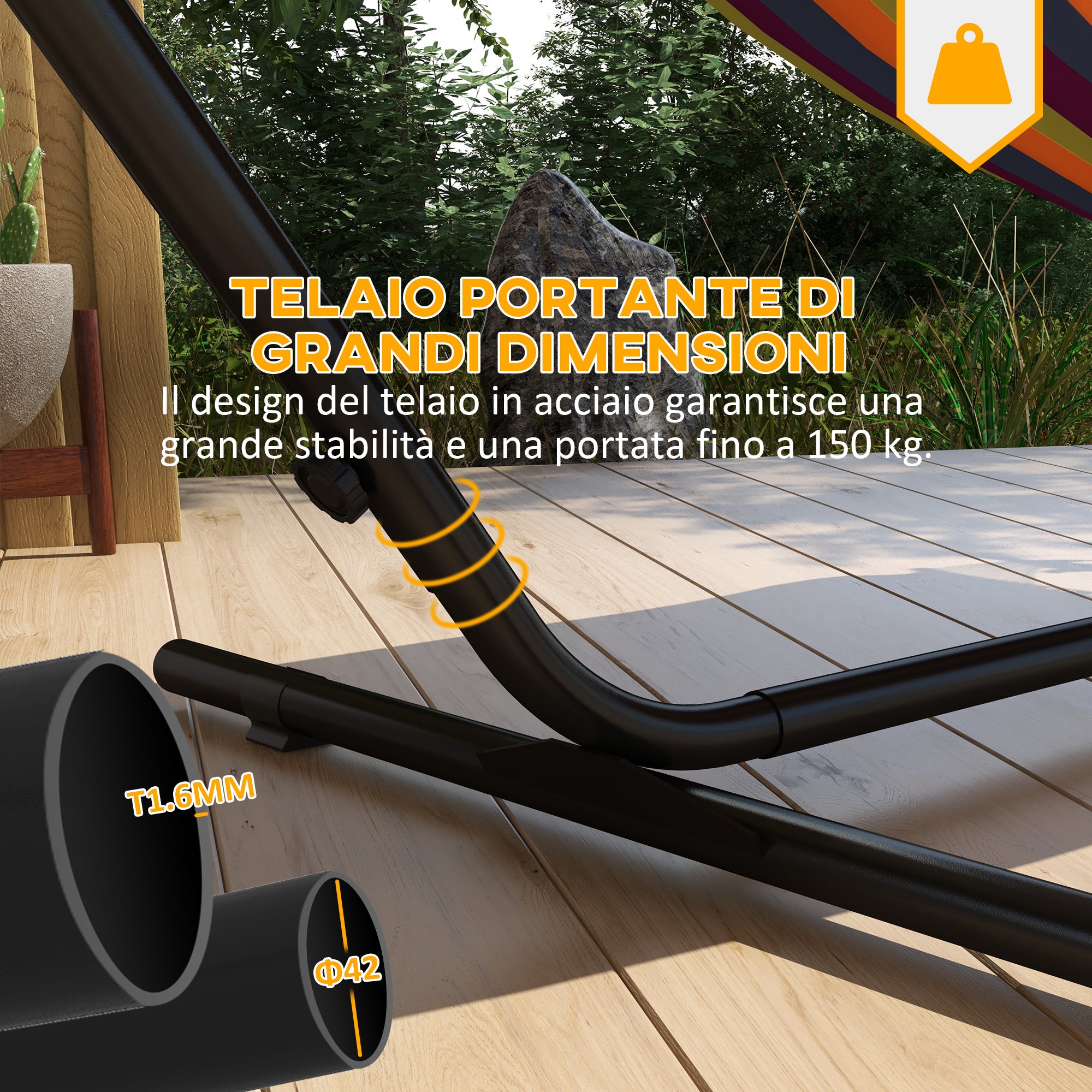 Steel Hammock Stand with Integrated Table and Maximum Load 150kg, Black
