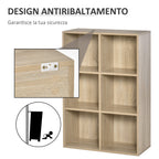 Modern 6-Cube Wooden Bookcase, 65.5x30x97.5 cm, Oak Color
