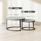 HOMCOM Set of 2 Round Coffee Tables with Marble Effect Top, in Wood and Metal, Marble Grey