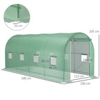 Outsunny 5x2x2m Garden Tunnel Greenhouse with 8 Windows and a Roll-Up Door, Green