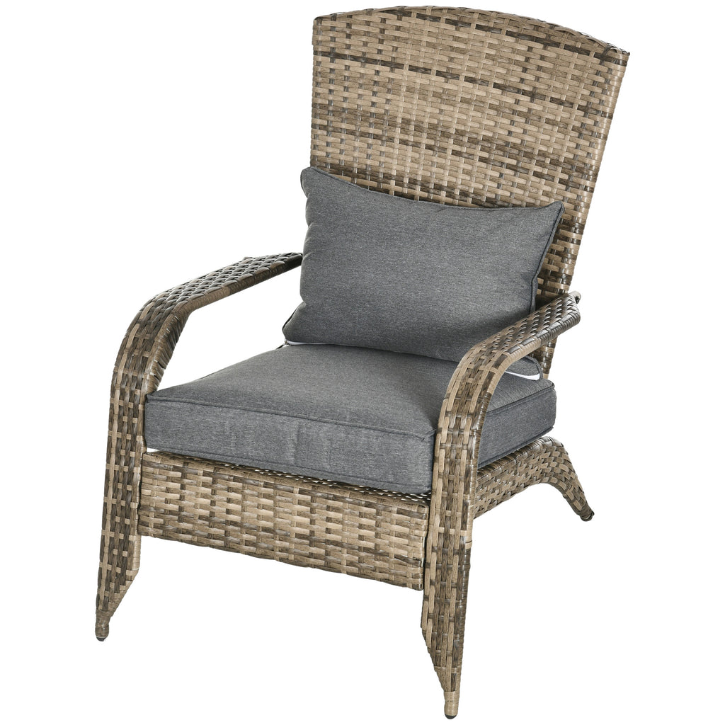Outsunny Garden Chair Adironrack with armrests, in rattan and steel, 64x80x90 cm, brown and gray - Borgè