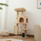 Multi-Level Cat Tree, 104 cm Tall, with House, Bed, Scratching Posts, Brush and Ball, Beige