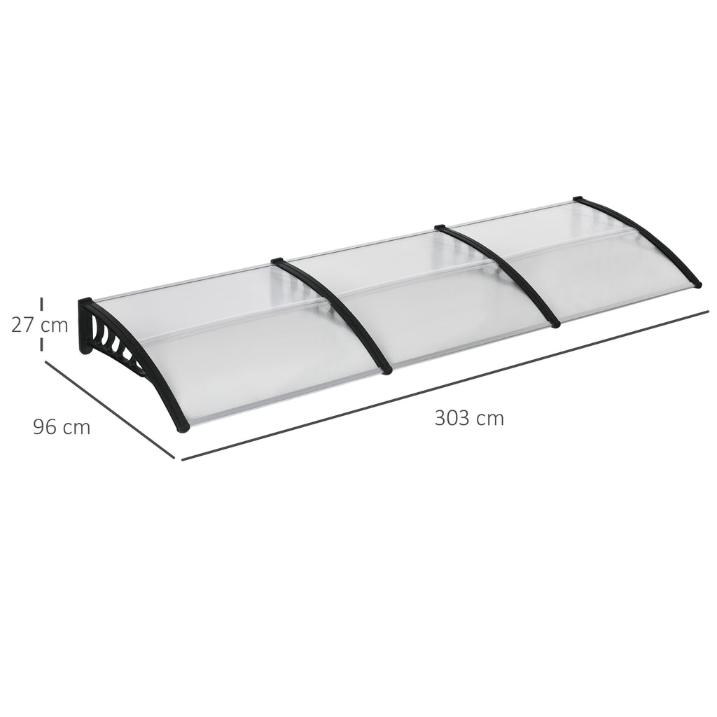Outsunny Canopy in Polycarbonate and Aluminum for Balconies, Windows and Doors, 303x96x27 cm, Black and Transparent - Borgè