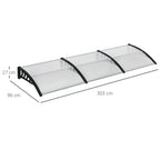 Outsunny Canopy in Polycarbonate and Aluminum for Balconies, Windows and Doors, 303x96x27 cm, Black and Transparent - Borgè