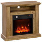 1800W Electric Fireplace with 3D Flame, Timer and Remote Control, in Wood, Metal and Glass, 81.5x30x76.2 cm, Brown