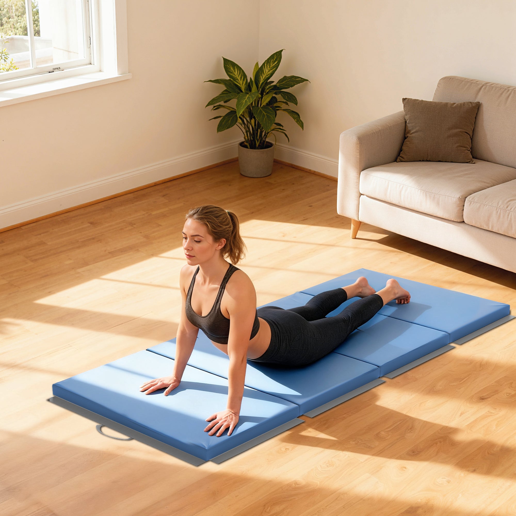 HOMCOM Foldable Gymnastics Mat, 5cm Thick and Non-Slip Fitness Mat, 180x80x5cm, Blue