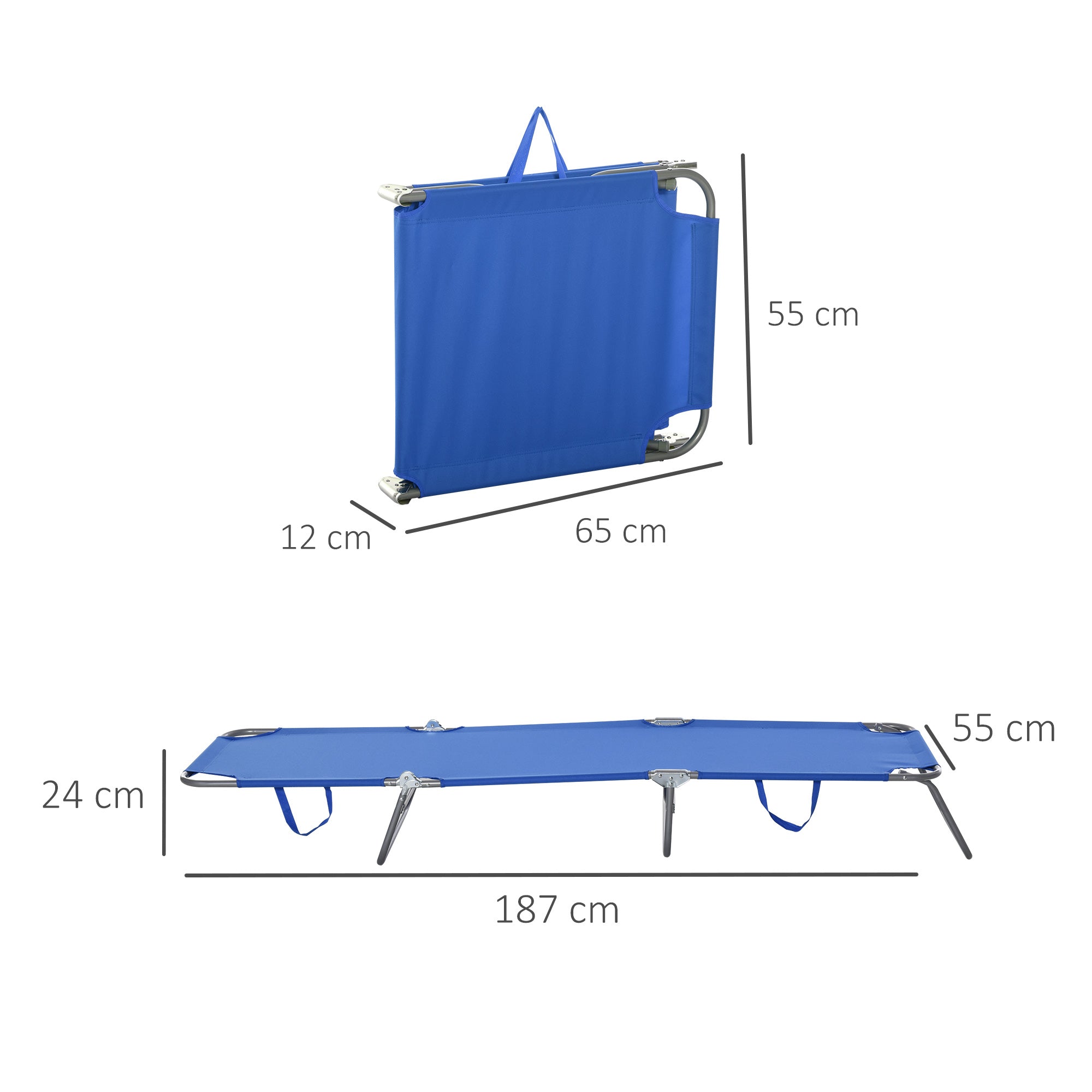 Outsunny Garden Lounger with 5-Position Adjustable Backrest, Folding Metal and Oxford Fabric Lounger, 187x55x24cm, Blue