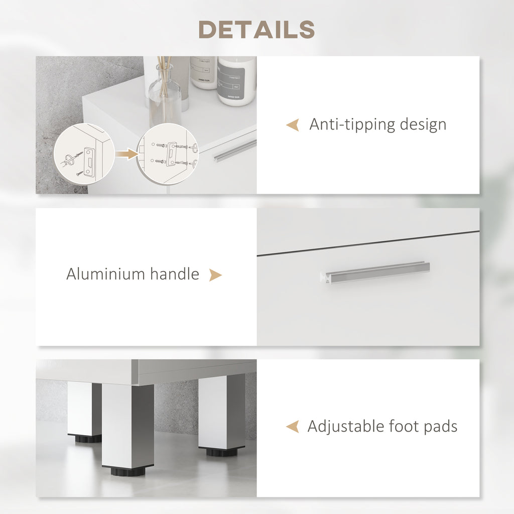 kleankin Bathroom Cabinet in Chipboard with 4 Drawers and Raised Base, 30x30x93 cm, White - Borgè