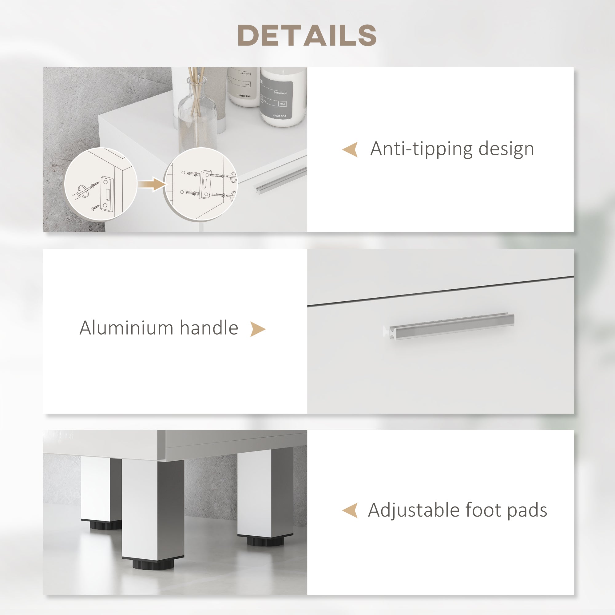 kleankin Bathroom Cabinet in Chipboard with 4 Drawers and Raised Base, 30x30x93 cm, White - Borgè