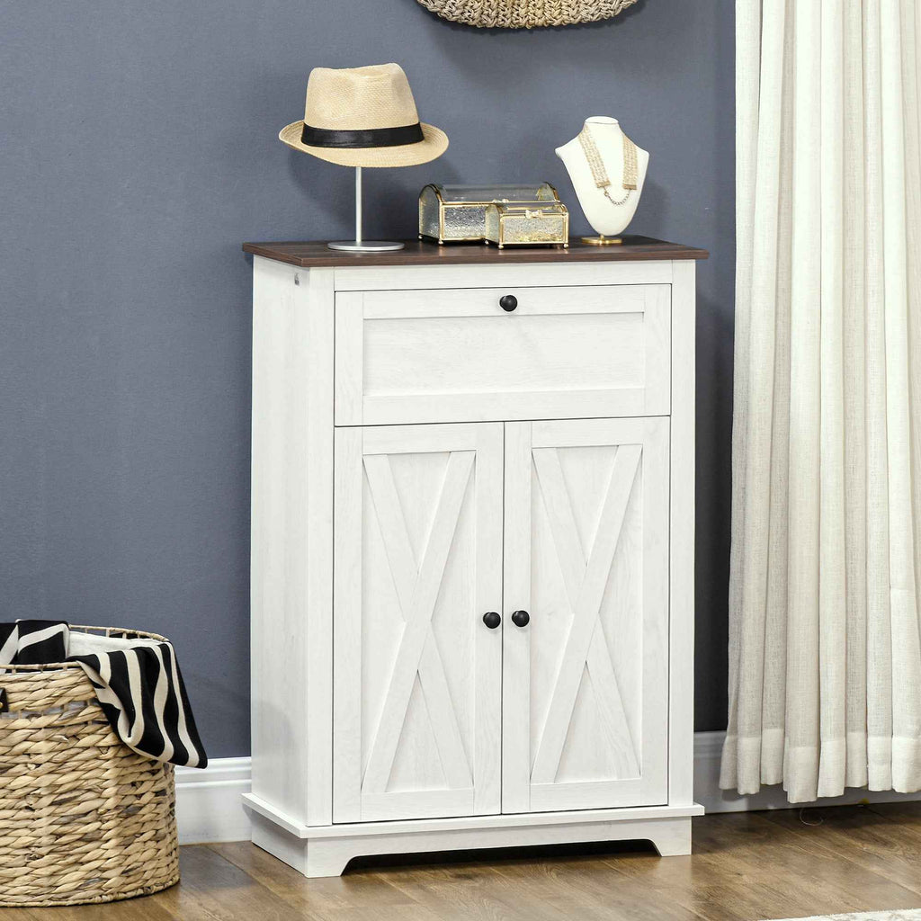 HOMCOM Rustic Style Kitchen Sideboard with Drawer and Adjustable Shelf, White