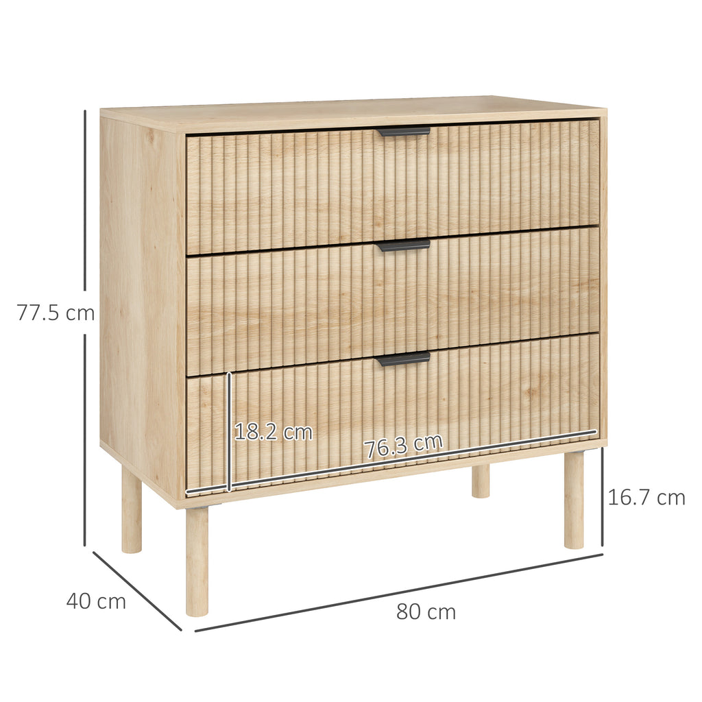 3 Drawer Wooden Chest of Drawers for Bedroom and Entrance Nordic Style, 80x40x77.5 cm, Oak