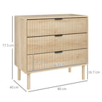 3 Drawer Wooden Chest of Drawers for Bedroom and Entrance Nordic Style, 80x40x77.5 cm, Oak