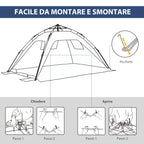 Outsunny Pop Up Beach Tent for 2 People with Windows, Fiberglass and Polyester, 220x173x120 cm, Blue and Yellow