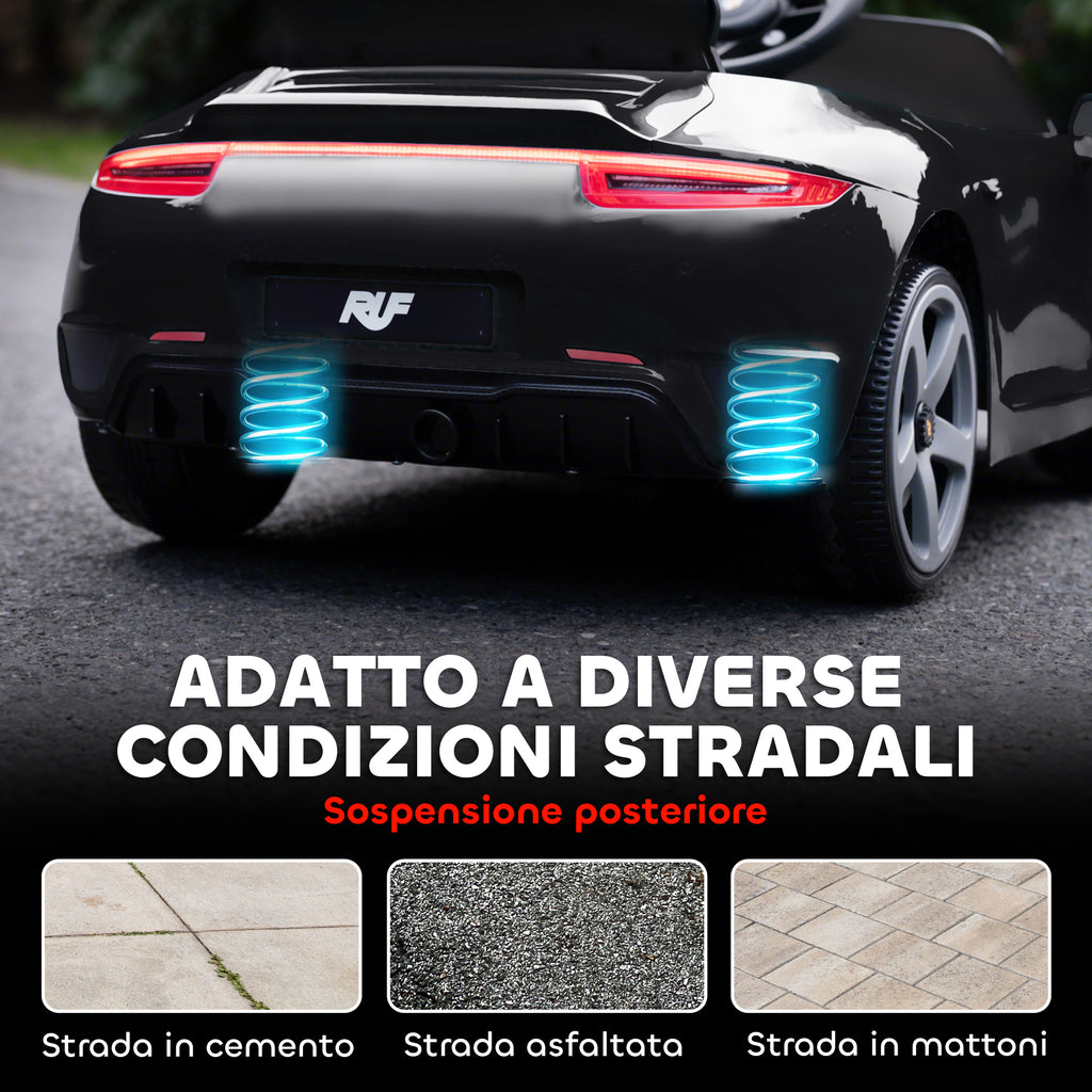 Officially Licensed RUF GT Ride-On Toy Car for Kids Ages 3-5, Remote Control, Seat Belt and Music, Black