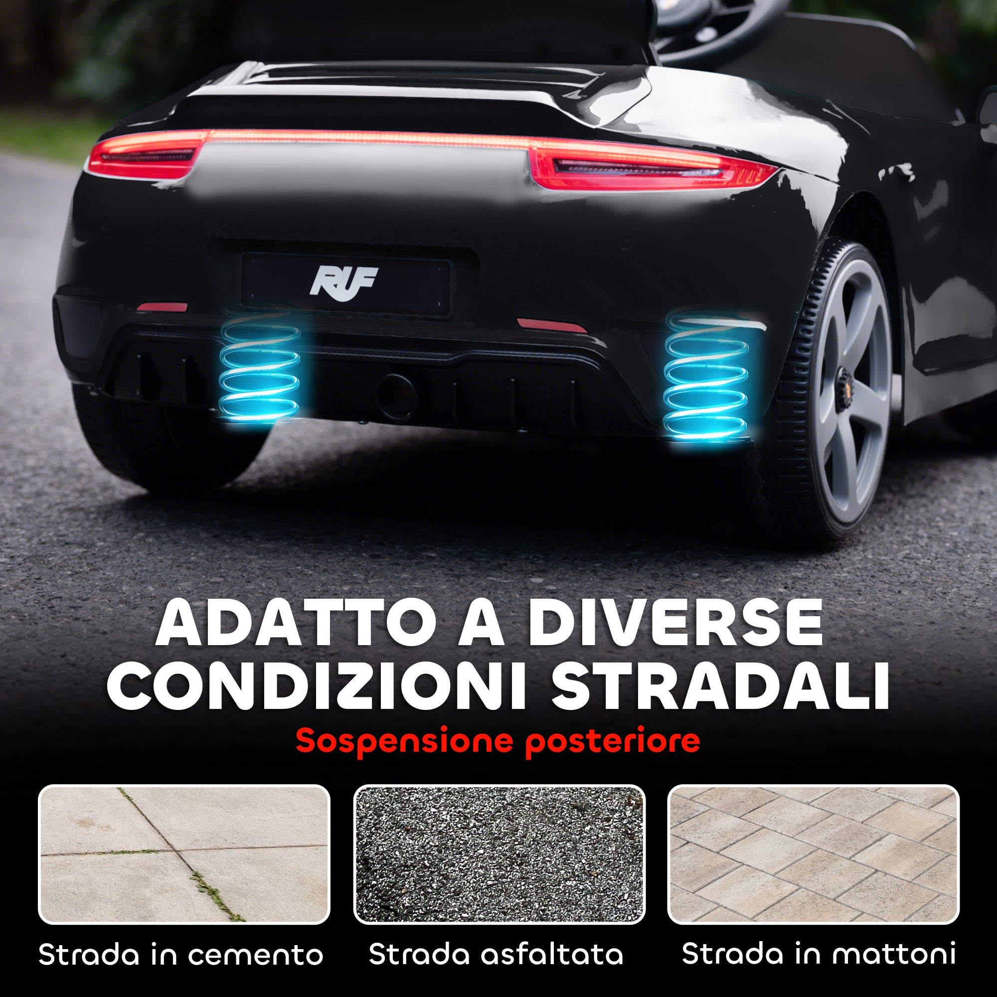 Officially Licensed RUF GT Ride-On Toy Car for Kids Ages 3-5, Remote Control, Seat Belt and Music, Black