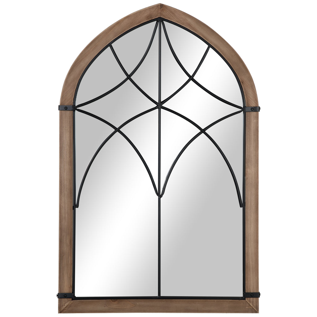 HOMCOM Arched Wall Mirror with Modern Details and Hooks, Wood and Glass, 60x93 cm, Brown and Black