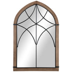 HOMCOM Arched Wall Mirror with Modern Details and Hooks, Wood and Glass, 60x93 cm, Brown and Black