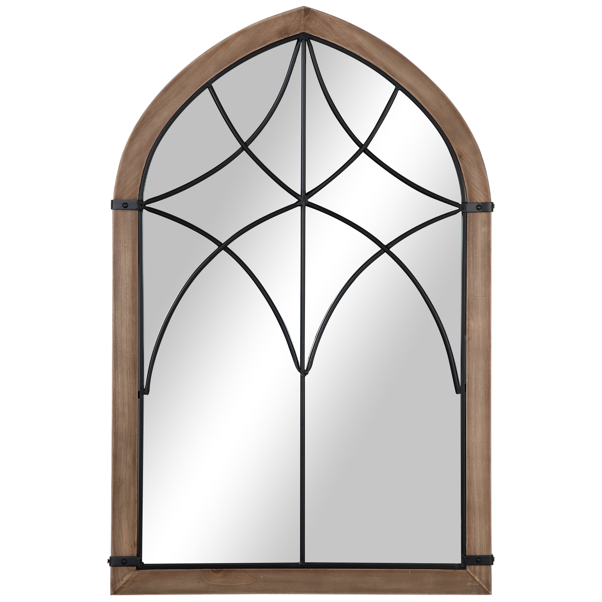 HOMCOM Arched Wall Mirror with Modern Details and Hooks, Wood and Glass, 60x93 cm, Brown and Black