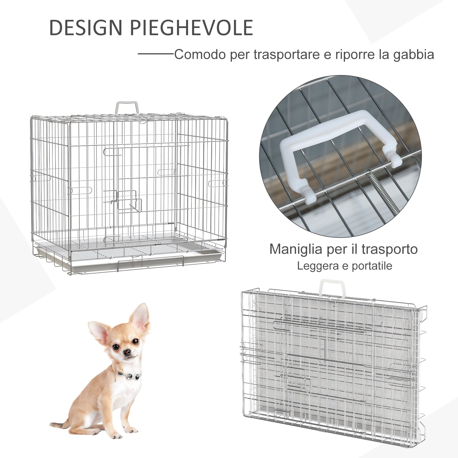 Kennel Folding Dog Cage in Galvanized Steel, Lockable Door and Removable Bottom