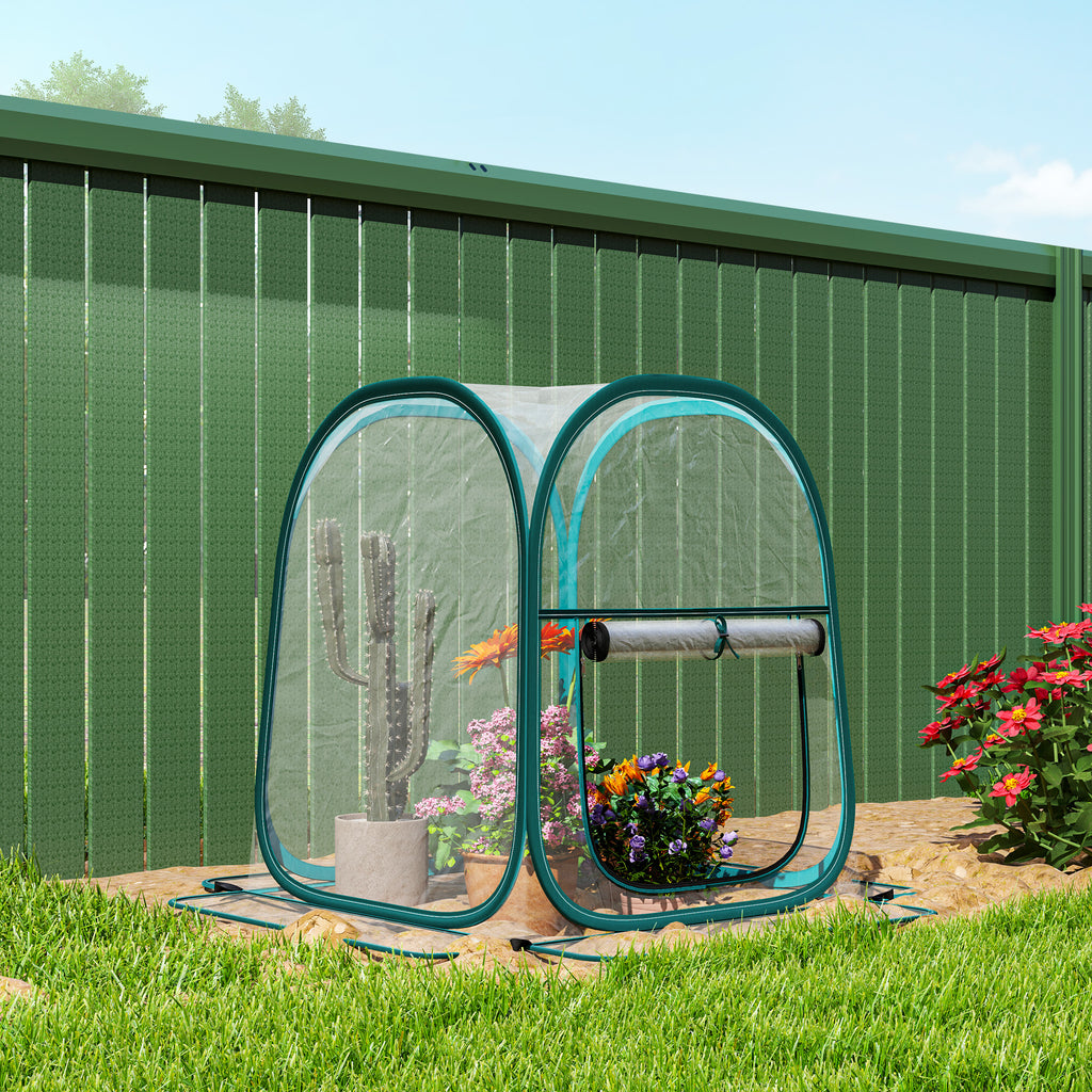 Mini Pop Up Greenhouse with Plastic Cover, Roller Window and Bag, 70x70x80 cm, Transparent