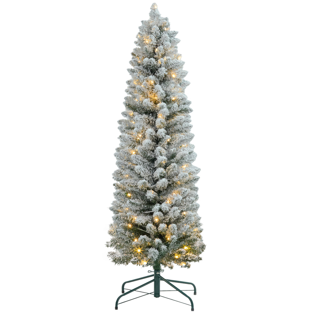 Snow-Covered Christmas Tree with 263 Branches and White LED Lights in Plastic and Metal, Ø45x150 cm, Green