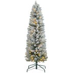 Snow-Covered Christmas Tree with 263 Branches and White LED Lights in Plastic and Metal, Ø45x150 cm, Green
