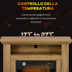 1800W Electric Fireplace with 3D Flame, Timer and Remote Control, in Wood, Metal and Glass, 81.5x30x76.2 cm, Brown