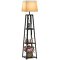Floor Lamp in Metal and MDF with 3 Shelves with Fabric Lampshade, Ø42x166 cm, Black and Beige