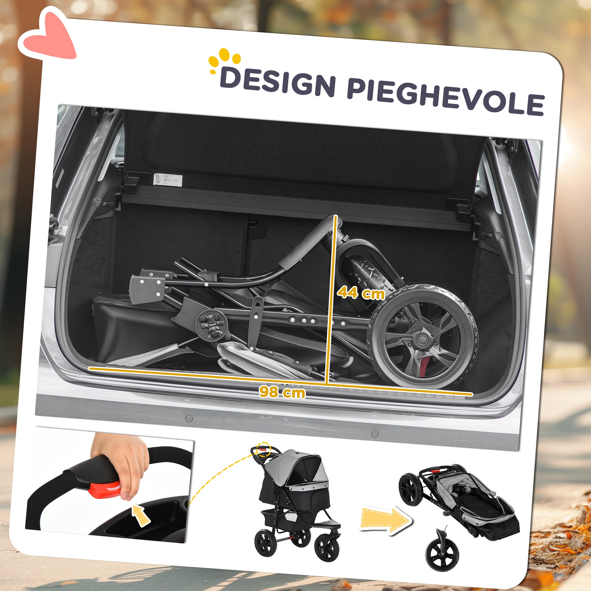 2-in-1 Folding 3-Wheel Dog Stroller with Brake, Storage Basket and Bottle Holder, Steel and Oxford, Grey and Black, 109.5x57.5x106.5cm