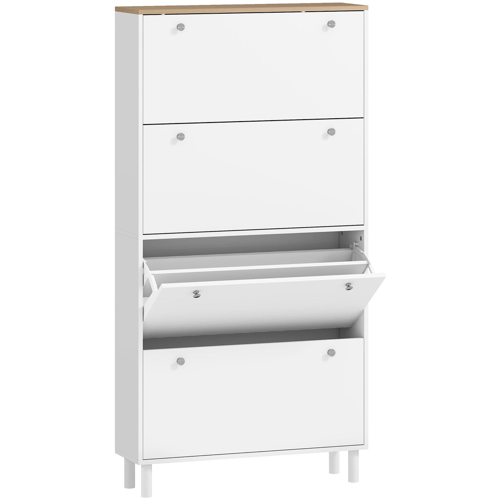 HOMCOM Slim Shoe Rack with 4 Folding Drawers and Adjustable Shelves for 24-32 Shoes, 80x23.5x157 cm, White