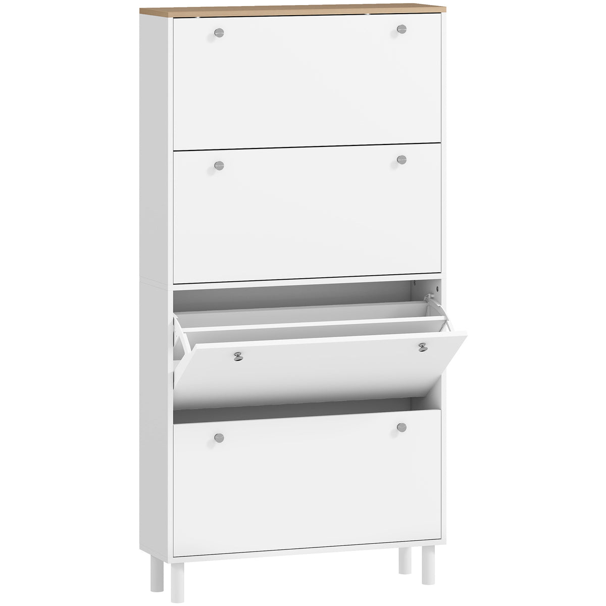 HOMCOM Slim Shoe Rack with 4 Folding Drawers and Adjustable Shelves for 24-32 Shoes, 80x23.5x157 cm, White