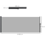 Retractable Side Awning 400x160 cm with Handle, in Metal, Aluminum and Polyester, Light Gray