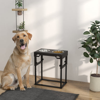 PAWHUT Portaciotole for dogs 44x27x51 cm at 7 adjustable heights with 2 raised bowls Ø19x6 cm, in black steel - Borgè