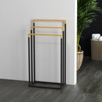 kleankin 3-Bar Bamboo and Steel Towel Rack with Freestanding Design, 45x22.5x86 cm
