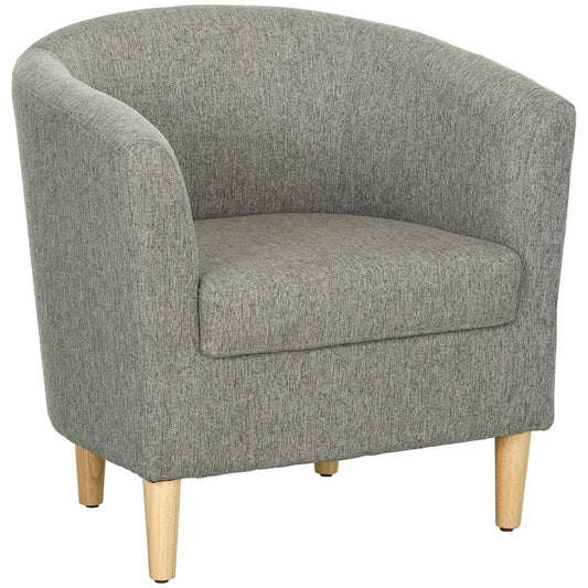 Modern Tub Chair in Linen Effect Fabric with Wooden Legs, 74x63x73cm, Grey