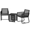 Rattan Garden Set with 2 Armchairs with Cushions and Glass Coffee Table, Black - Borgè