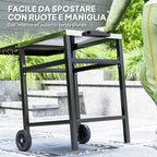 Barbecue Trolley with Steel Top and Foldable Shelf, Wheels and Hooks, 91x58x76 cm, Black