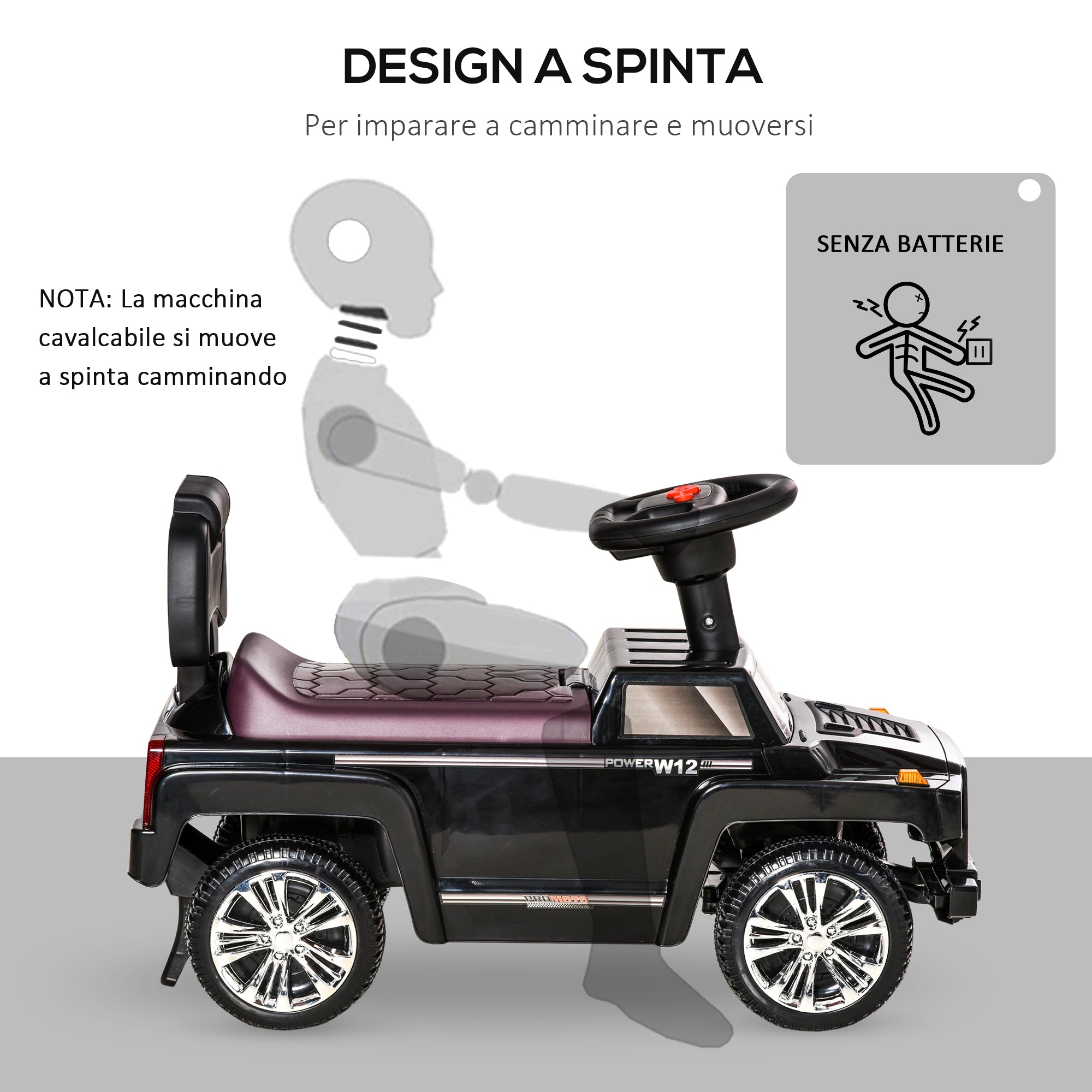 Ride-On Toy Car for Kids, Off-Road Vehicle with Lights and Music, Ages 18-36 Months, 68x30.5x41.5cm, Black